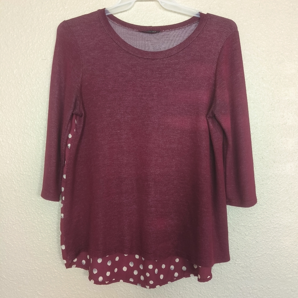 Papermoon Stitch Fix Marisol Mixed Media Knit Top cherry and white SZ L top3/4